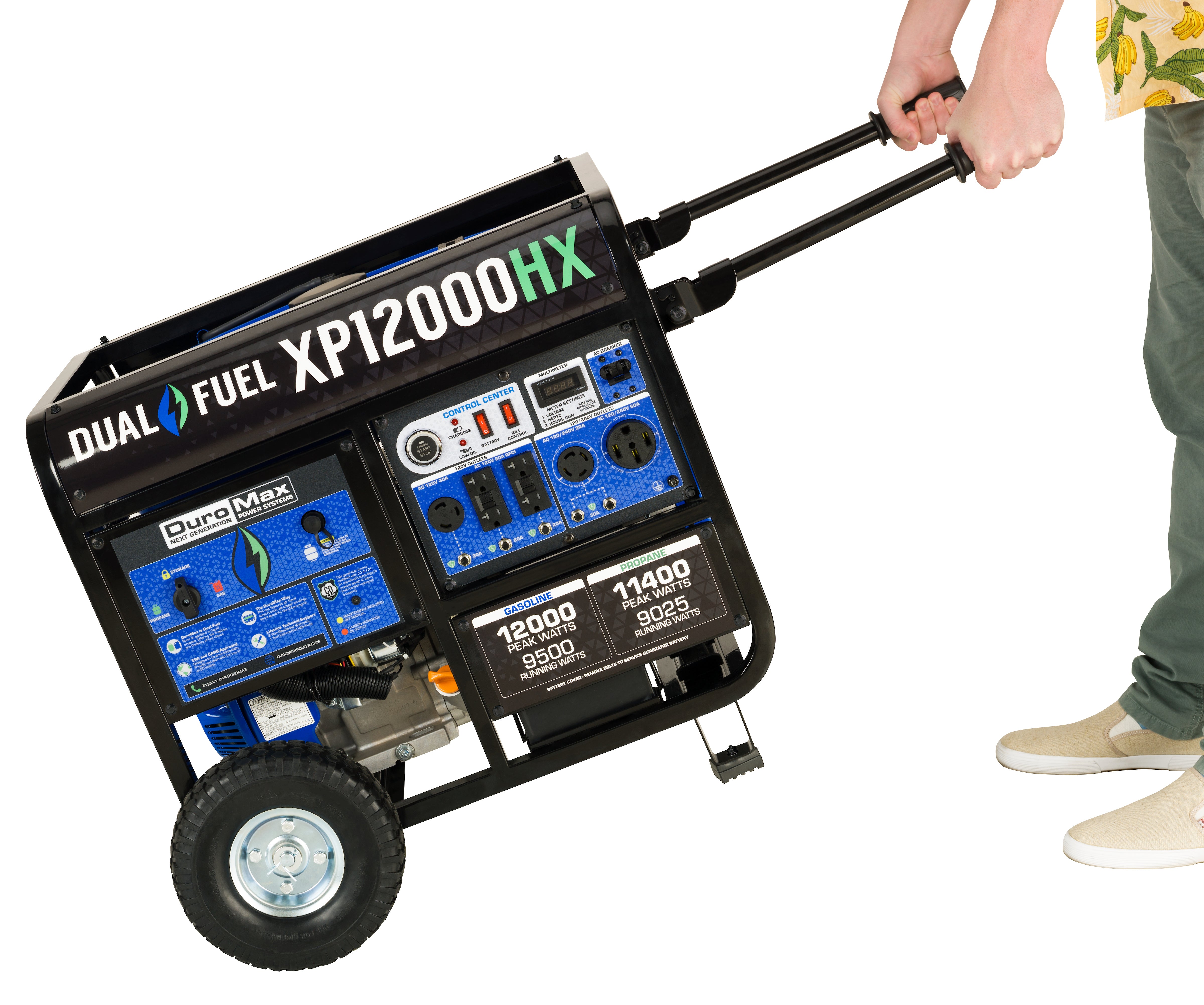 DuroMax XP12000HX 9500W/12000W Dual Fuel Portable Generator with CO Alert & Electric Start - Perfect for Home Backup Power, Camping, Job Sites, and Emergency Use