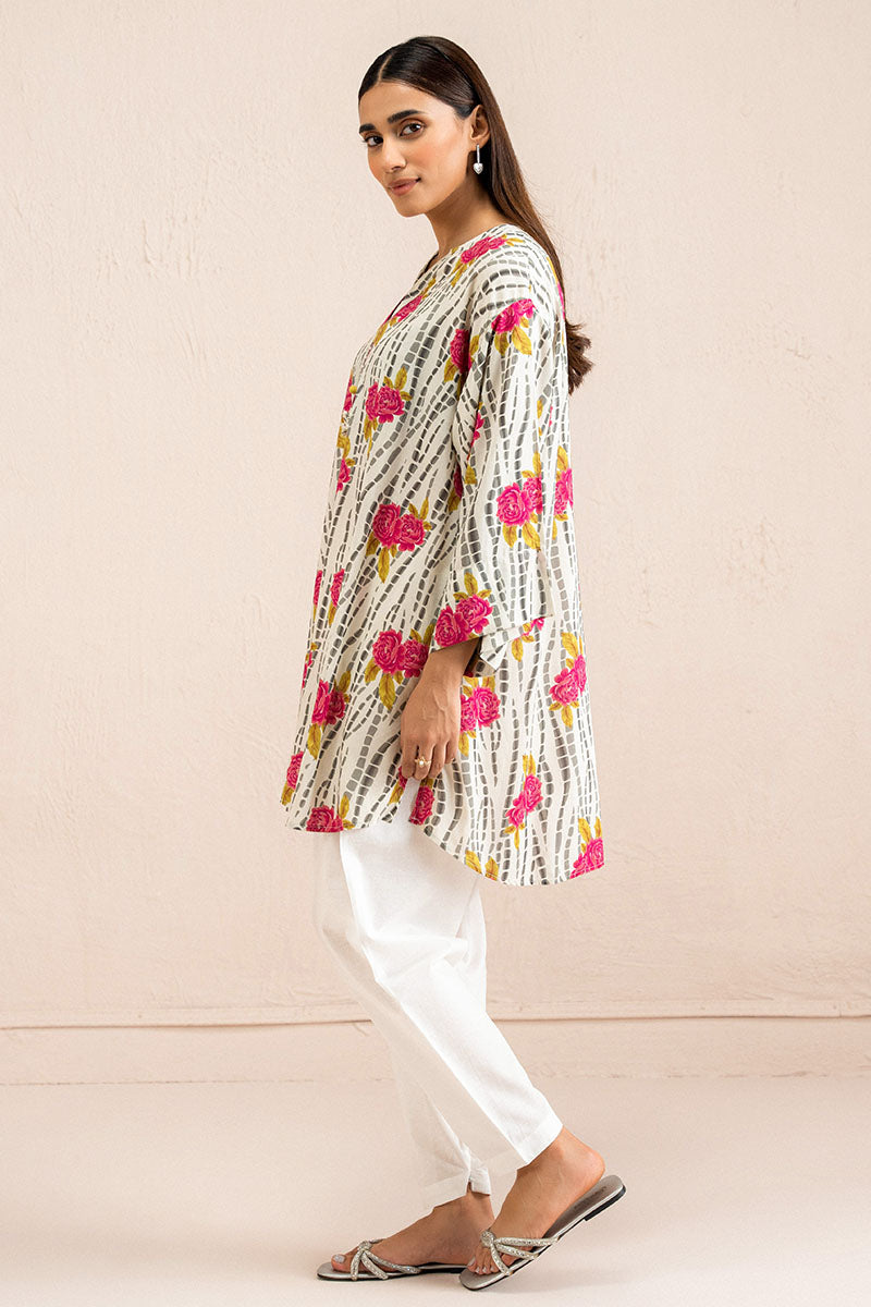 Ivory Frost Printed Linen Shirt for Women - Breathable & Stylish Summer Blouse - Perfect for Casual Outings, Beach Wear & Boho Fashion