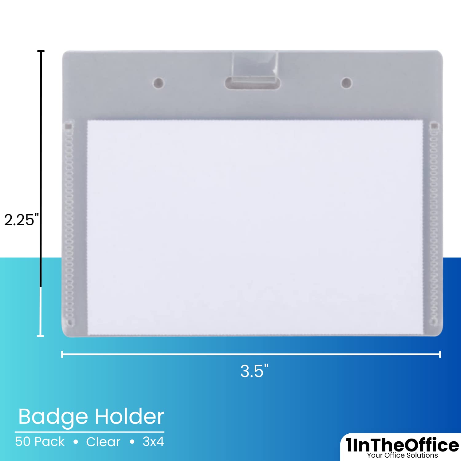 1InTheOffice Horizontal Plastic ID Badge Holder with Clip - 2.25 x 3.5 Inches (50 Pack) - Ideal for Office, Events, Conferences & Security Identification