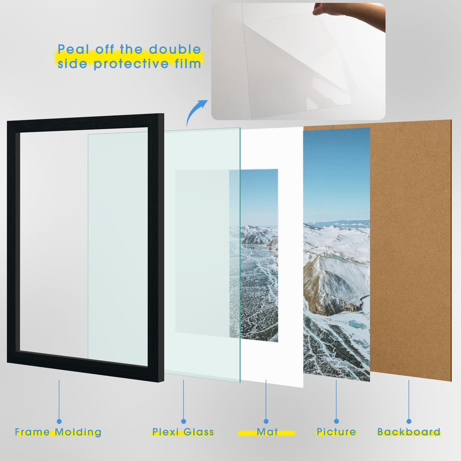 Frametory 12x16 Black Picture Frame - Displays 8.5x11 with Mat or 12x16 without Mat - Premium Poster, Print, Diamond Painting Wall Frame with Wide Molding - Perfect for Home Decor, Office, Gallery & Gift Giving
