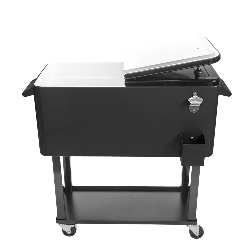 Outvita 80 Quart Rolling Ice Chest Cooler - Portable Bar Drink Cooler with Drain Spout, Bottom Storage Tray & Built-in Bottle Opener - Perfect for BBQ, Beach Parties, Camping, Tailgating & Outdoor Events