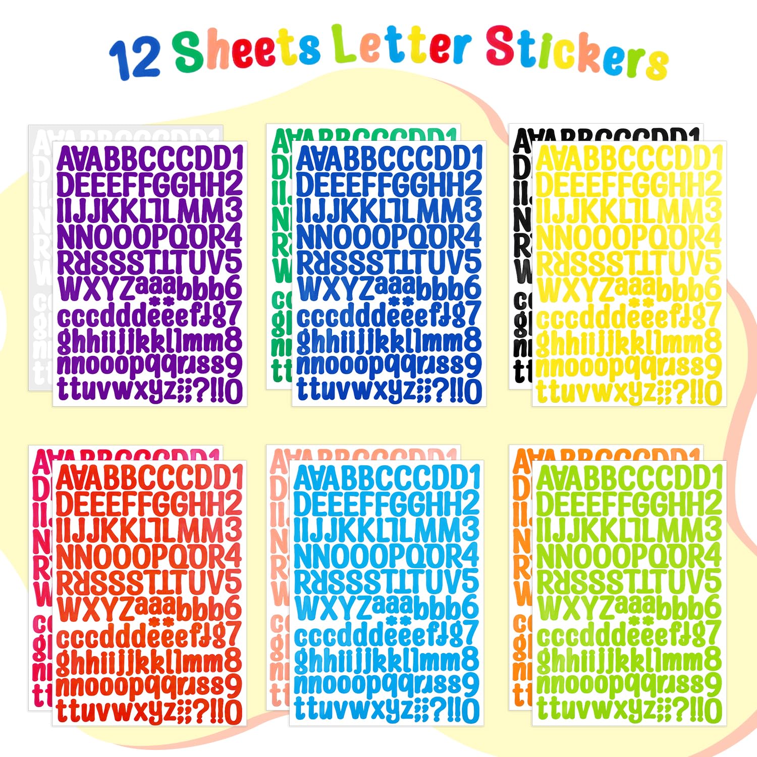 LOKIPA 1512 Alphabet Letter Stickers - 12 Sheets Vinyl Decals for Signs, Notebooks, Scrapbooking, Classroom & Door Decor - Perfect for DIY Crafts, School Projects & Home Organization