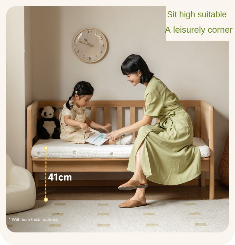 Solid Wood Poplar Kids Bed with Guardrail - Safe & Sturdy Toddler Bed for Nursery, Bedroom, or Playroom