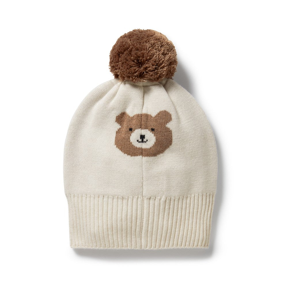 Beary Cute Organic Cotton Knitted Jacquard Hat for Women - Winter Warm Animal Print Beanie for Outdoor Activities & Fashion