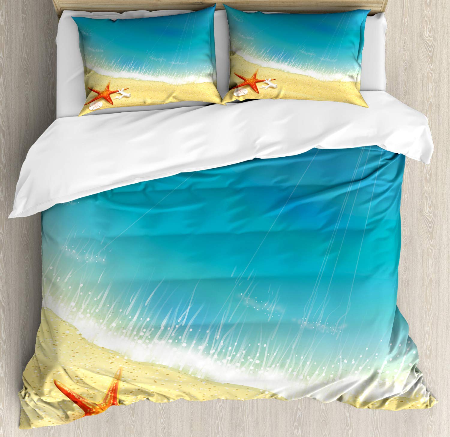 Ambesonne Starfish Duvet Cover Set - Caribbean Beach Theme Blue & Cream 2-Pack California King Size Bedding with 2 Duvet Covers & 4 Pillowcases | Perfect for Coastal Decor, Summer Bedroom Makeover & Beach House Retreat