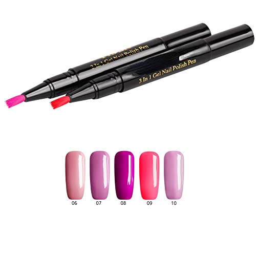 5PC Nail Polish Pen Set - One Step Gel Nail Polish Pen with 3-in-1 Design, No Base or Top Coat Needed, DIY Nail Art Kit for Home & Salon Use, Perfect Beauty Gift for Women (6-10 Colors) - Great for Parties, Weddings, and Daily Manicures