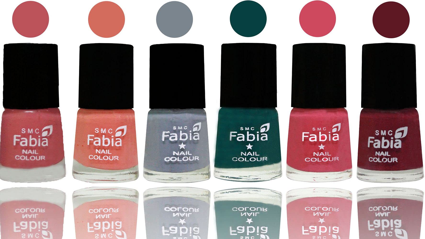 SMC Fabia Shine Bright Glossy Nail Polish Set - 6 Vibrant Colors (02838) | Long-Lasting Nail Paint for Manicure, Pedicure & Nail Art | Perfect for Parties, Weddings & Everyday Wear