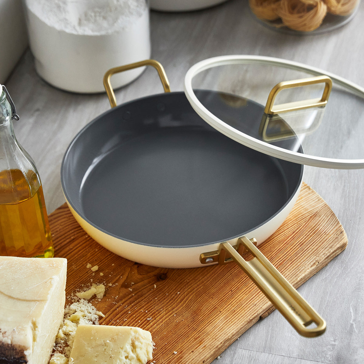 Stanley Tucci™ Ceramic Nonstick 4-Piece Fry Pan Set with Cookbook | Carrara White | Perfect for Home Cooking, Gifts & Kitchen Upgrades