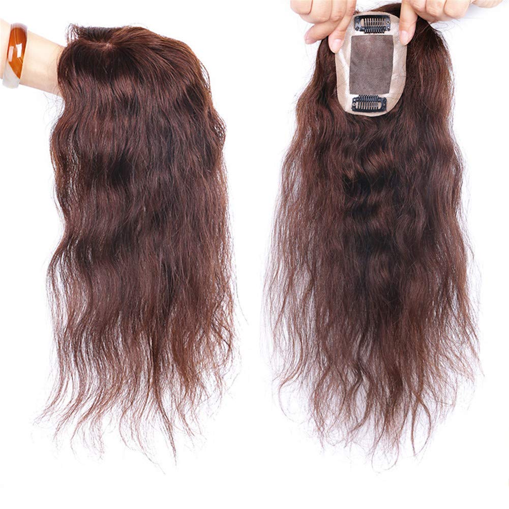 RemeeHi Real Remy Human Hair Long Wavy Clip-In Hair Topper - 7x10 Handmade Wiglet for Thinning Hair, Dark Brown 25cm/10 Inch | Perfect for Daily Wear, Parties & Special Occasions
