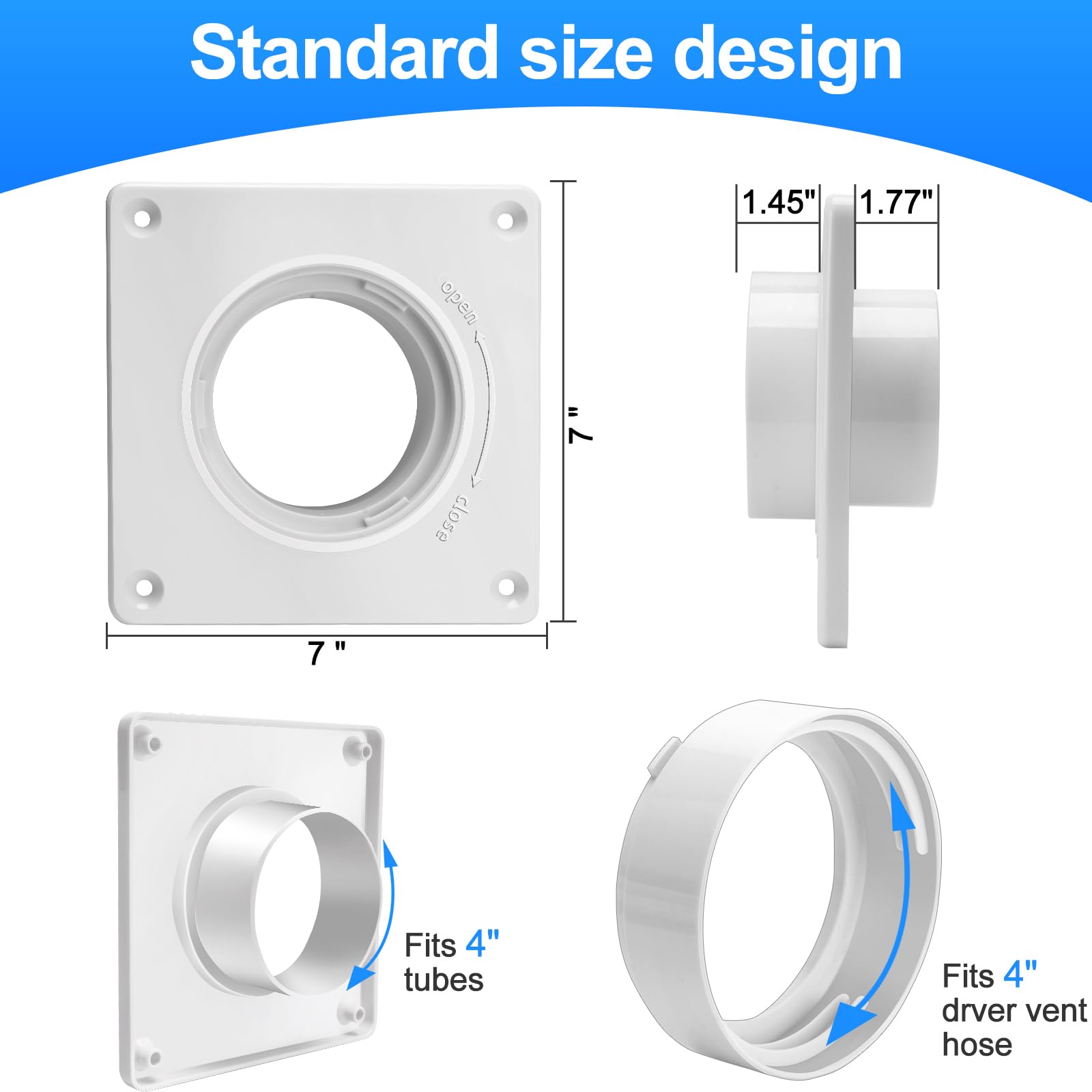 Estoder 4 Inch Dryer Vent Connector Kit - Quick Connect Snap Wall Plate Adapter for Dryer Duct - Compatible with Washer, Bathroom, Air Conditioner & Air Purifier - Perfect for Laundry Room, Basement & Home Ventilation Systems