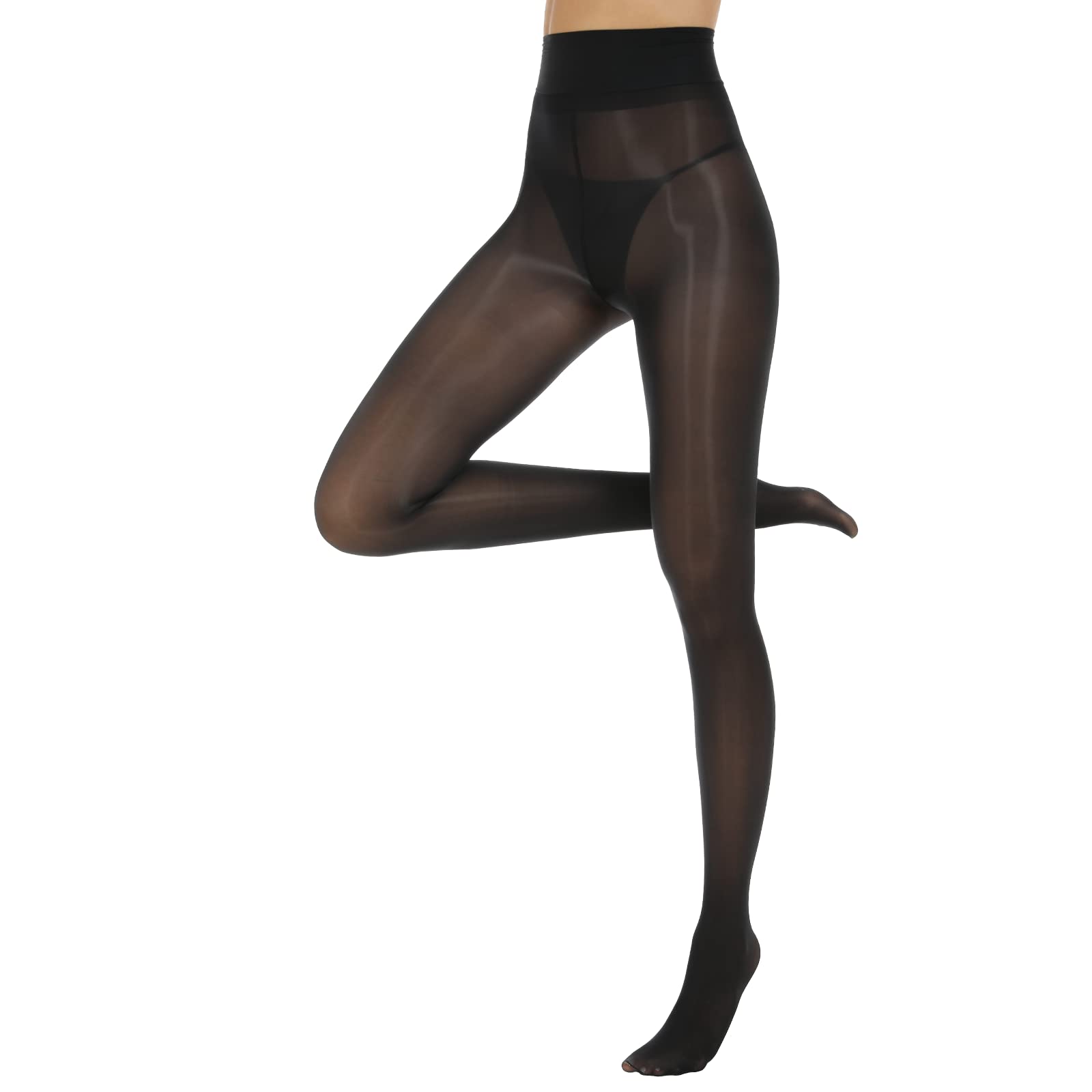 MANZI 2 Pairs Women's Shiny Sheer Tights - High Waist Silk Comfort Stockings, Oil Shimmery Nylons Pantyhose for Everyday Wear, Office, Party & Special Occasions