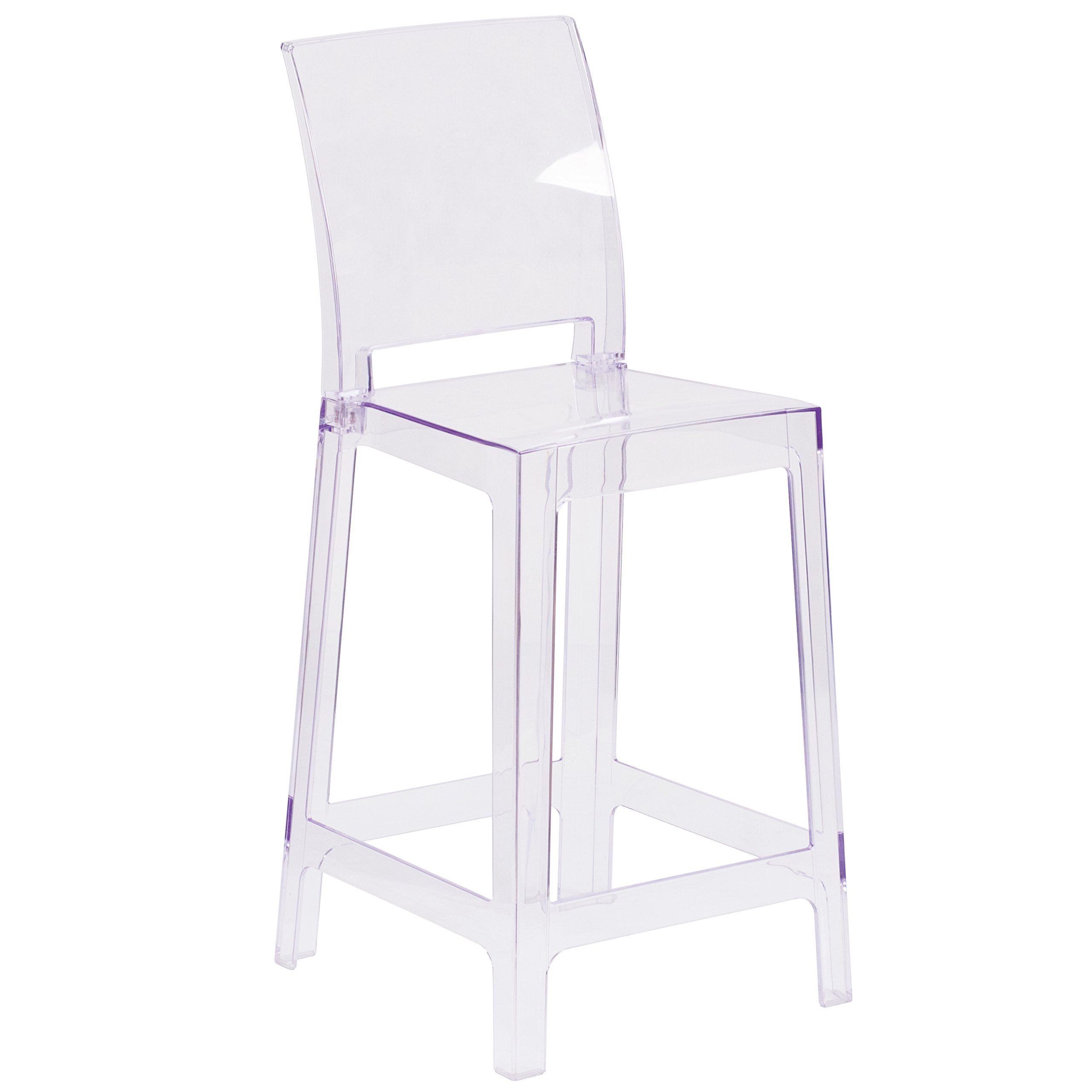 Transparent Crystal Ghost Counter Stool with Square Back - Modern Bar Stool for Kitchen Island, Dining Room, and Home Decor