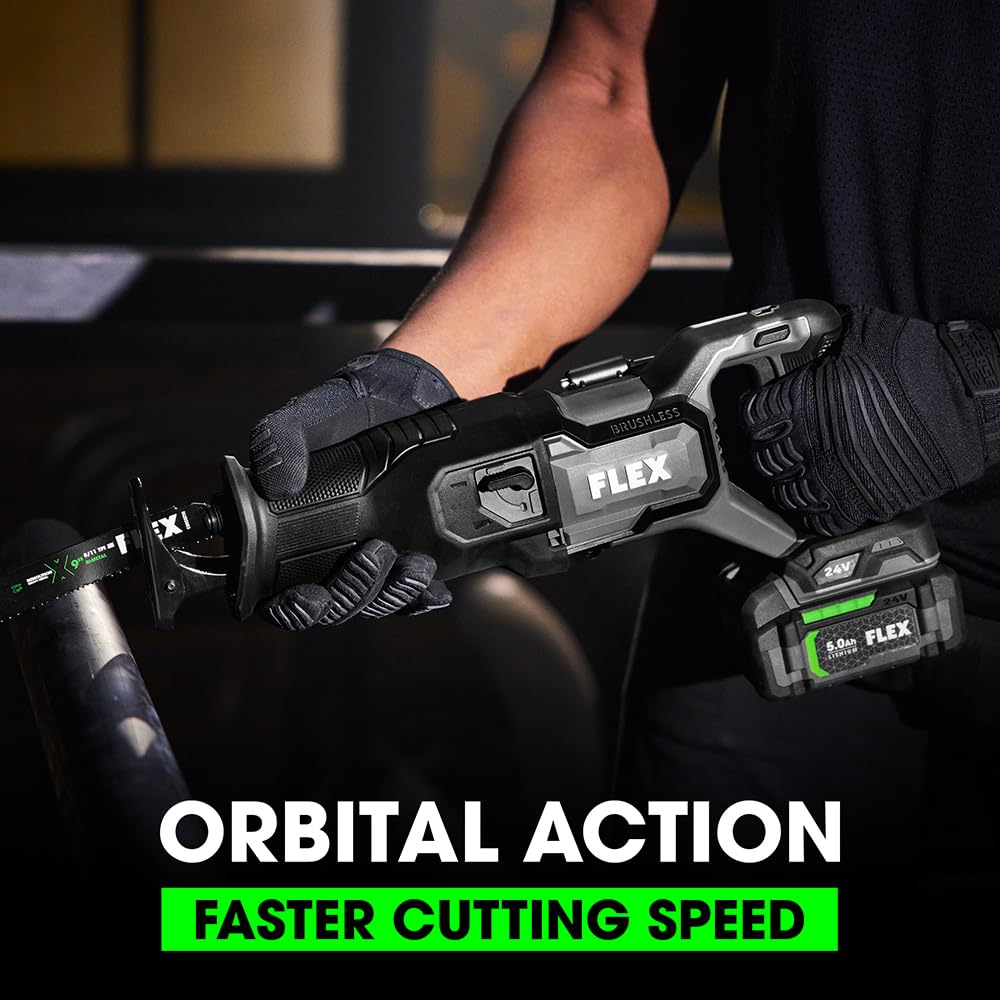 FLEX 24V Brushless Cordless Reciprocating Saw Kit with 5.0Ah Lithium Battery & 160W Fast Charger - FX2271-1C - Perfect for Wood Cutting, Demolition, and DIY Home Improvement Projects