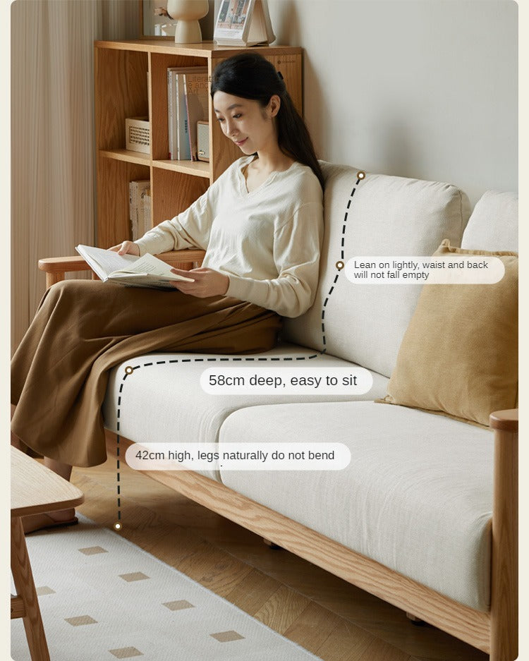 Solid Oak Wood Sofa with Premium Fabric Upholstery - Durable & Stylish Living Room Furniture for Home & Office Comfort