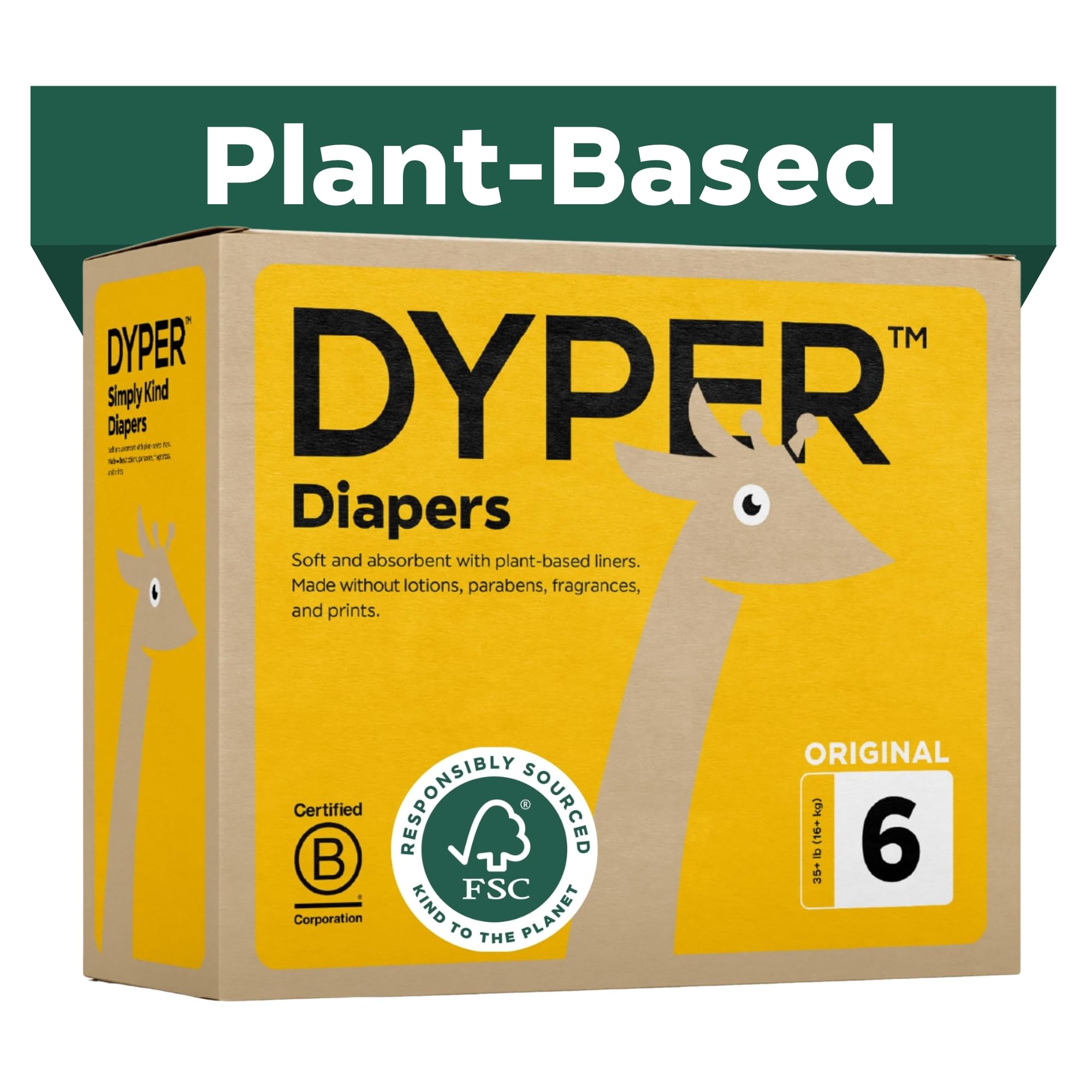 **DYPER Size 6 Baby Diapers | Plant-Based, Hypoallergenic & Unscented | Eco-Friendly Cloth Alternative | Day & Overnight Protection for Sensitive Skin | Perfect for Home, Travel & Daycare Use**
