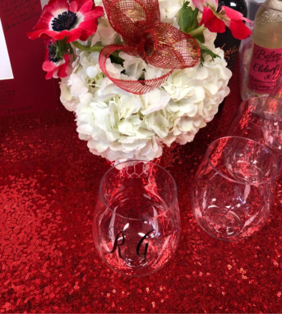 AIXHN 48 Inch Round Red Sequin Tablecloth - Glitter Sparkly Elegant Table Overlay for Weddings, Birthdays, Christmas Decor - Perfect for Cake Tables, Dessert Displays & Party Decorations