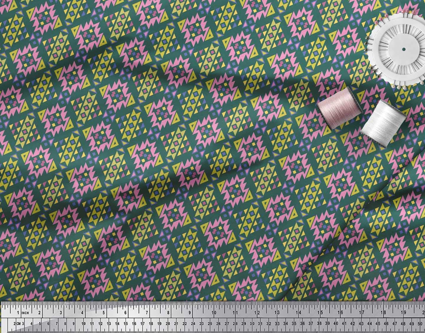 Soimoi Moss Georgette Brown Fabric by The Yard - 42 Inch Wide Aztec Geometric Printed Material for Dresses, Curtains & Home Decor | Tribal Contemporary Fashion Fabric