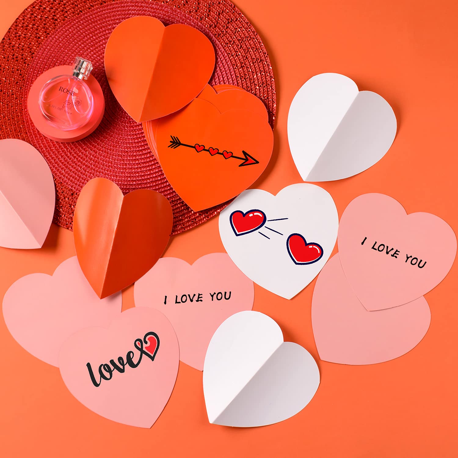 48 Pcs Large Heart Shape Paper Cut-Outs - Double Sided Craft Hearts for Kids’ Love & Peace Projects, Valentine’s Day Decorations, Classroom Activities, Party Supplies (Red, Pink, White)