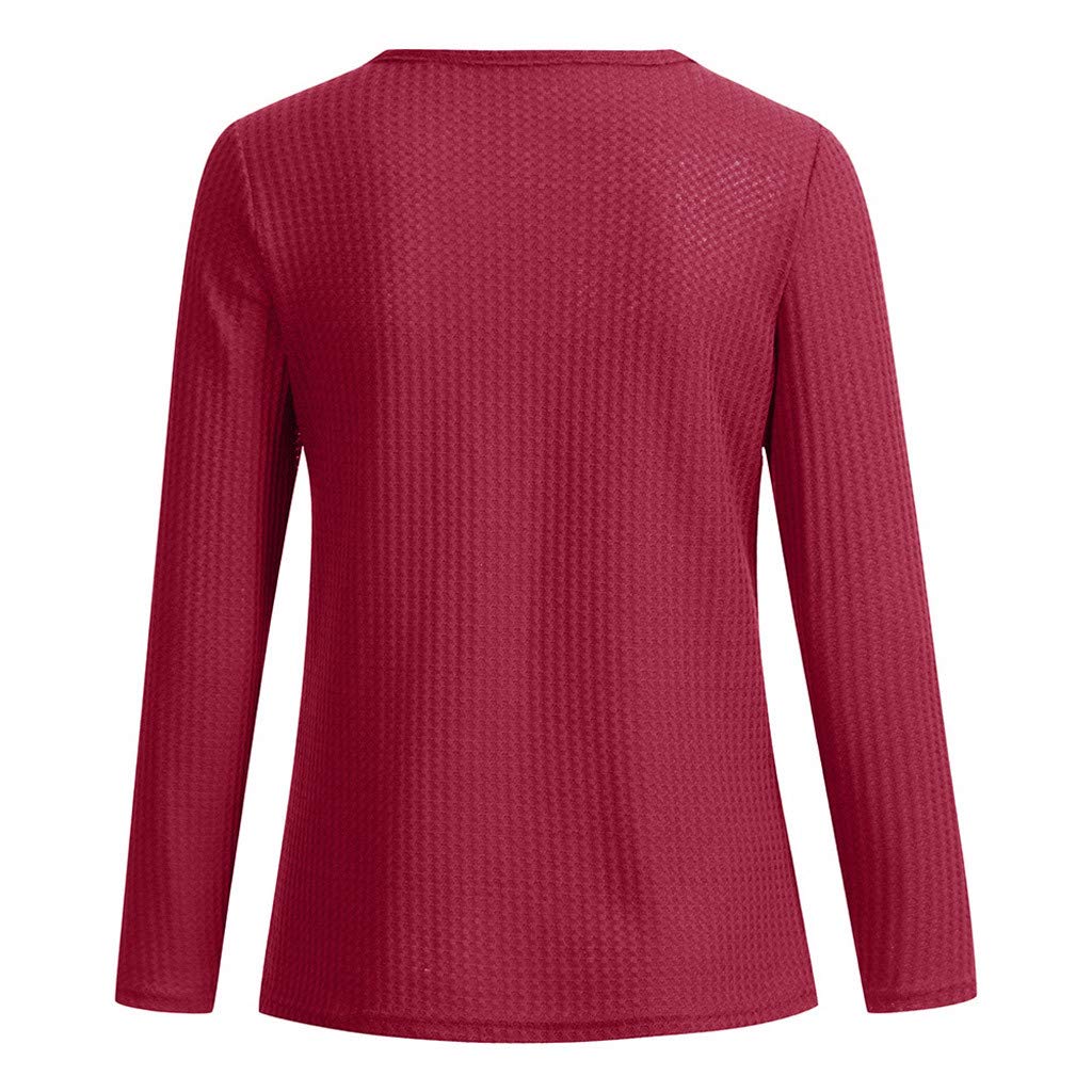 Plus Size Women's V Neck Waffle Knit Pullover Sweater - Long Sleeve Casual Henley Blouse for Work, Weekend & Fall Layering