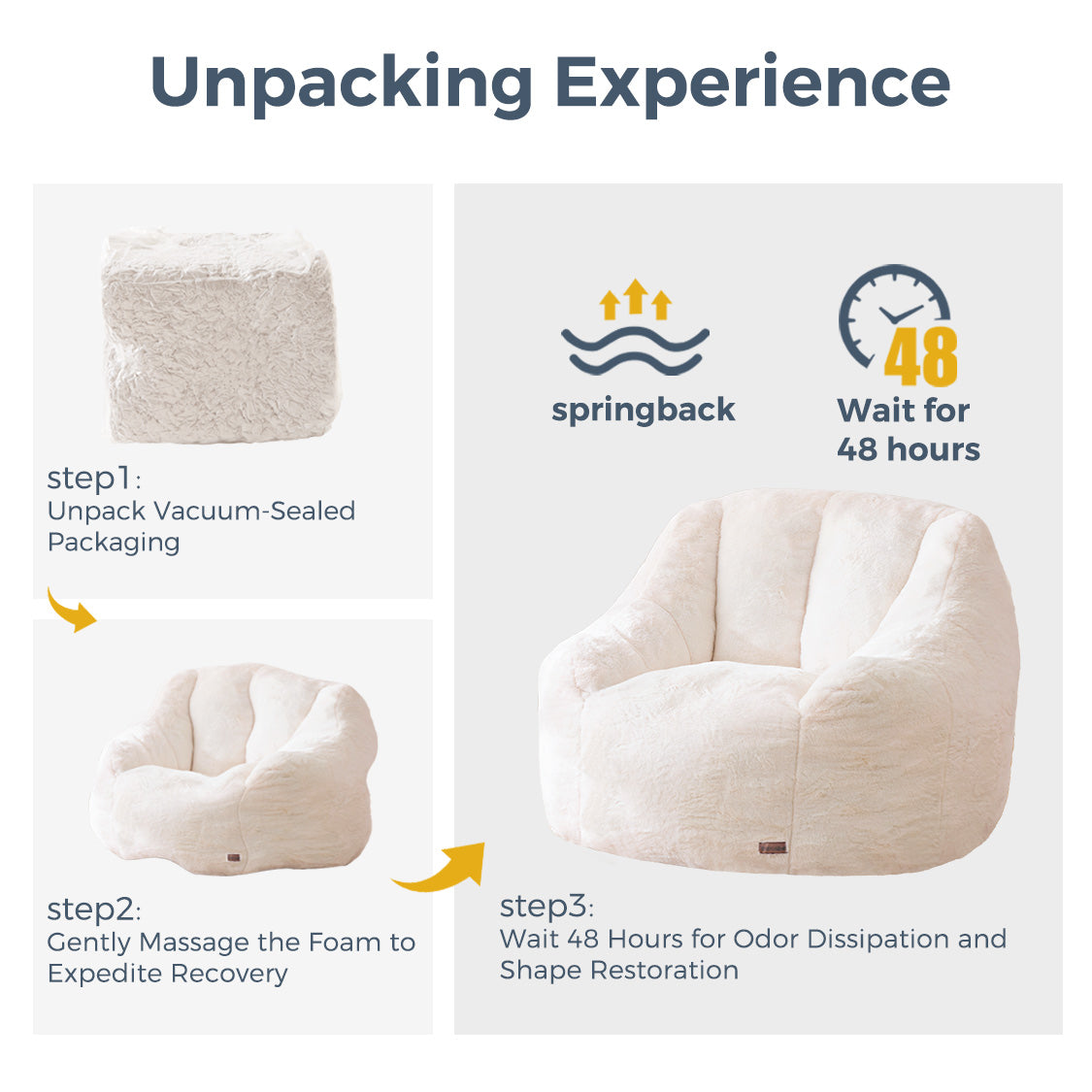 MAXYOYO Faux Fur Bean Bag Chair with High Backrest - Soft Beige Lounge Chair for Living Room, Bedroom & Game Room - Cozy Seating for Relaxing, Reading & Gaming
