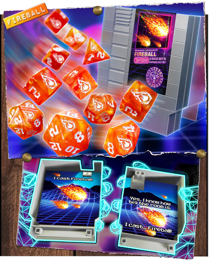 1UP Fireball Polyhedral Dice Set - 7-Piece RPG Dice for Dungeons & Dragons, Pathfinder & Tabletop Games - Perfect for D&D Campaigns, Board Games & Gift Giving