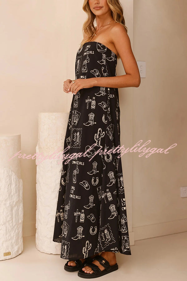 Unique Print Strapless Open Back Full Hem Maxi Dress for Women - Elegant Summer Beach Wedding Party Dress | Perfect for Vacations, Date Nights & Special Occasions