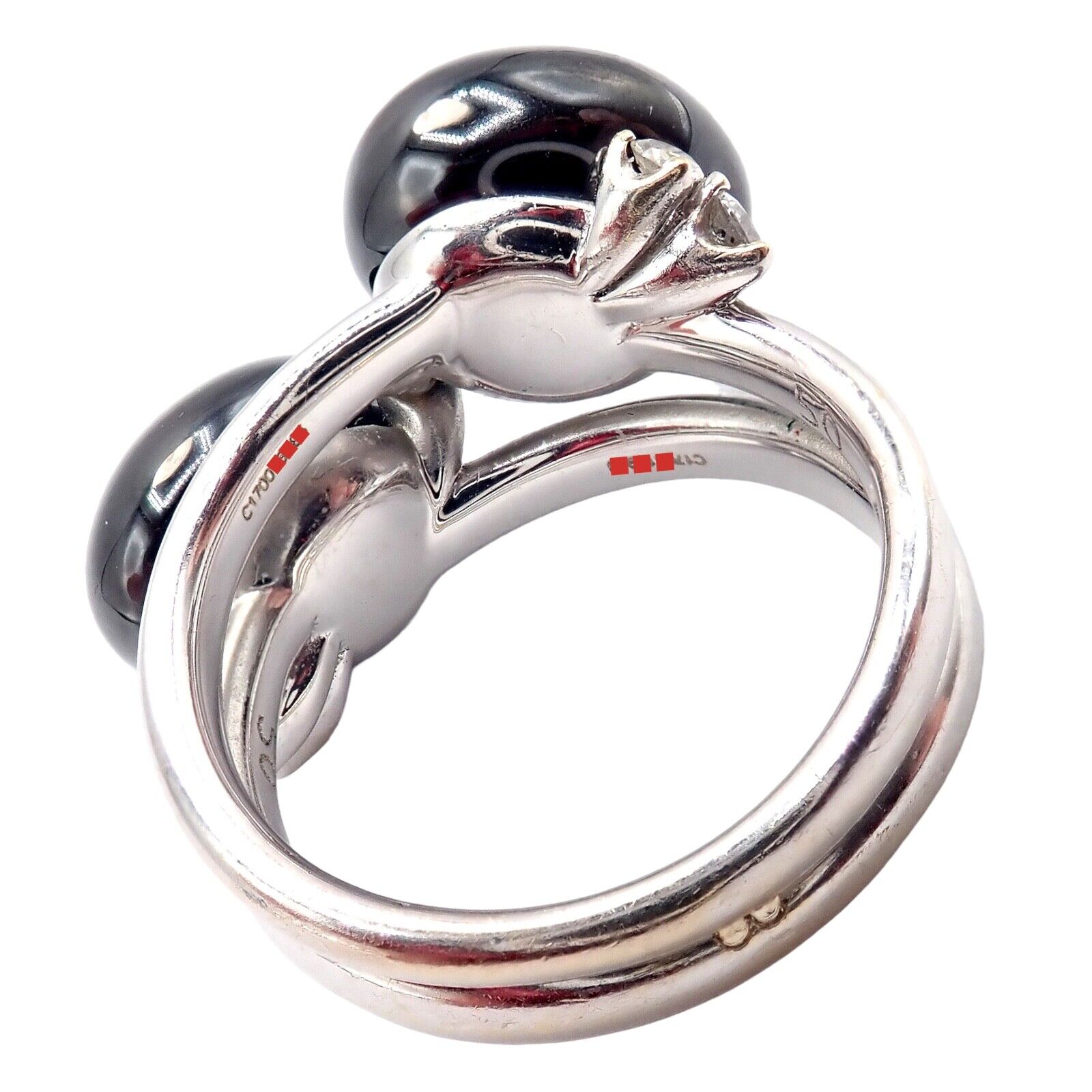 Authentic Pomellato Capri 18k White Gold Diamond Twin Black Ceramic Ring - Luxury Jewelry for Weddings, Anniversaries & Special Occasions