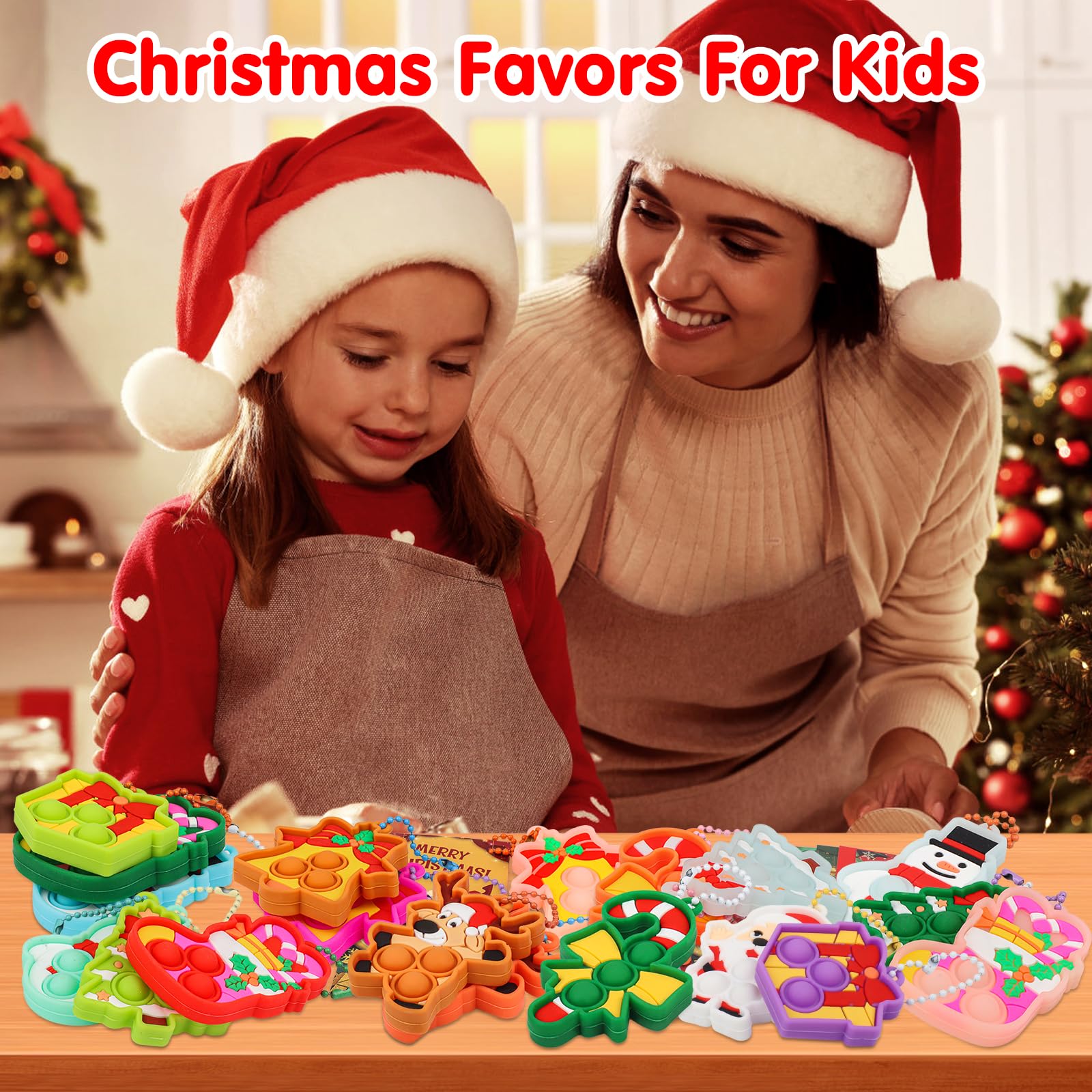 Christmas Pop Fidget Toys for Kids - 24 Pack Bulk Stocking Stuffers & Party Favors, Sensory Stress Relief Toys for Classroom Gifts, Holiday Goodie Bag Fillers (Great for Christmas Parties & School Events)