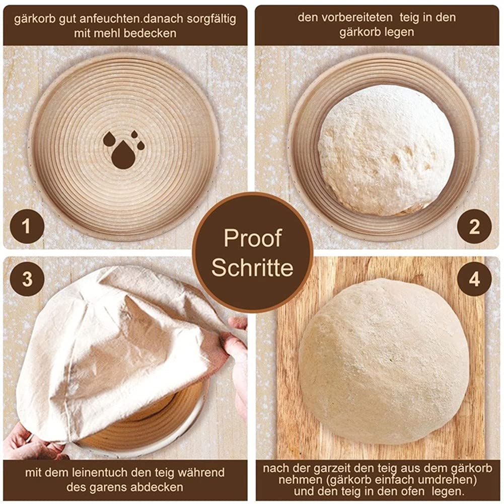 Round Banneton Proofing Basket Set with Linen Liners - 2 Bread Dough Rising Baskets & Dough Scraper for Artisan Sourdough Baking | Perfect for Home Bakers & Professional Bakeries