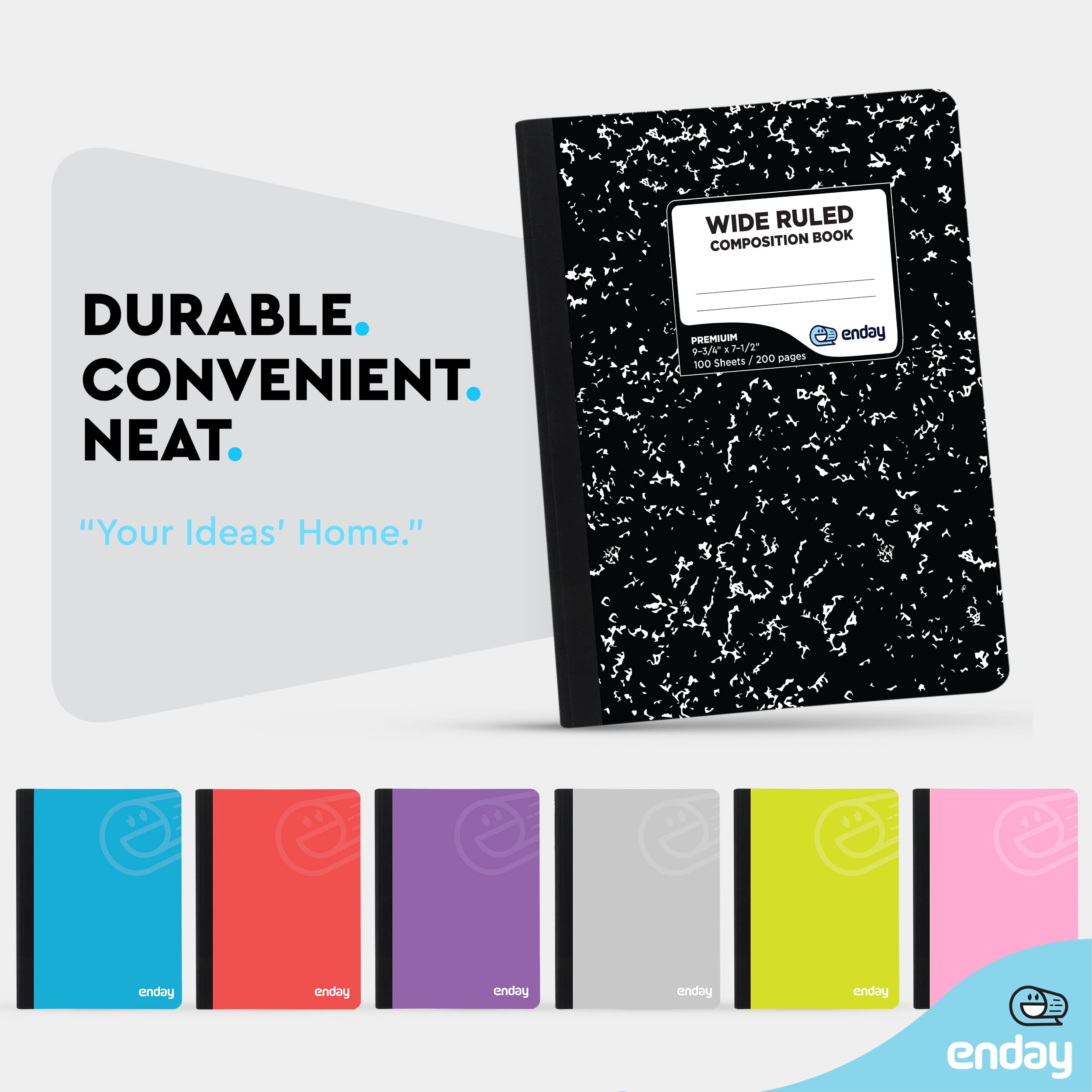 Enday Wide Ruled Composition Notebooks - 100 Sheets, Marble Hard Cover, Bulk Pack of 48 for School, College, Office & Journaling - Perfect for Note Taking, Homework & Professional Work