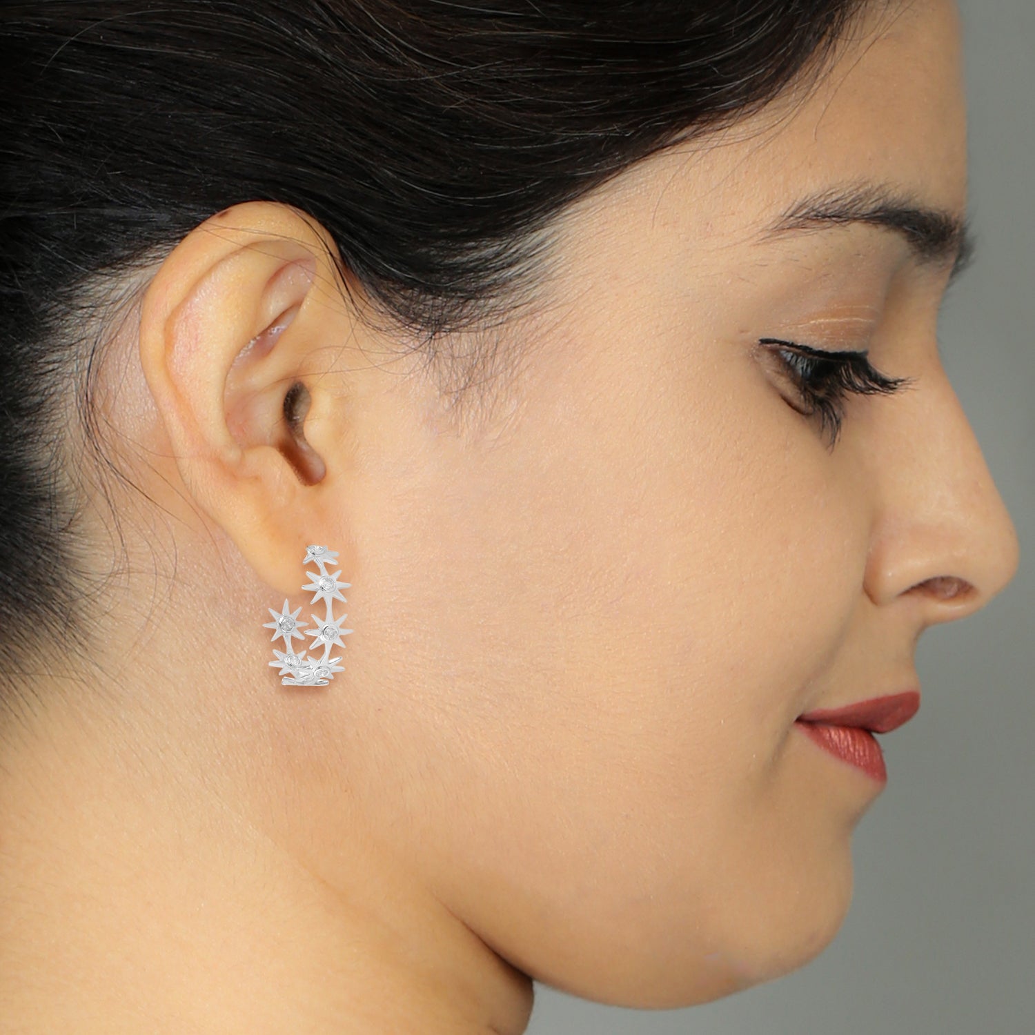18K White Gold Diamond Star Hoop Earrings - Elegant Bezel Set Wedding Jewelry Gift for Bride, Anniversary & Special Occasions