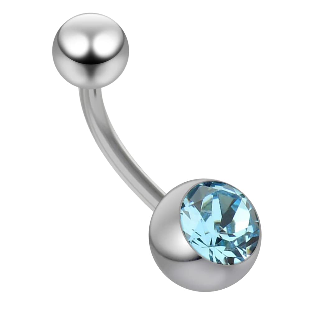 Light Blue Crystal Titanium Belly Ring - 14G Grade 23 for Navel Piercing Jewelry