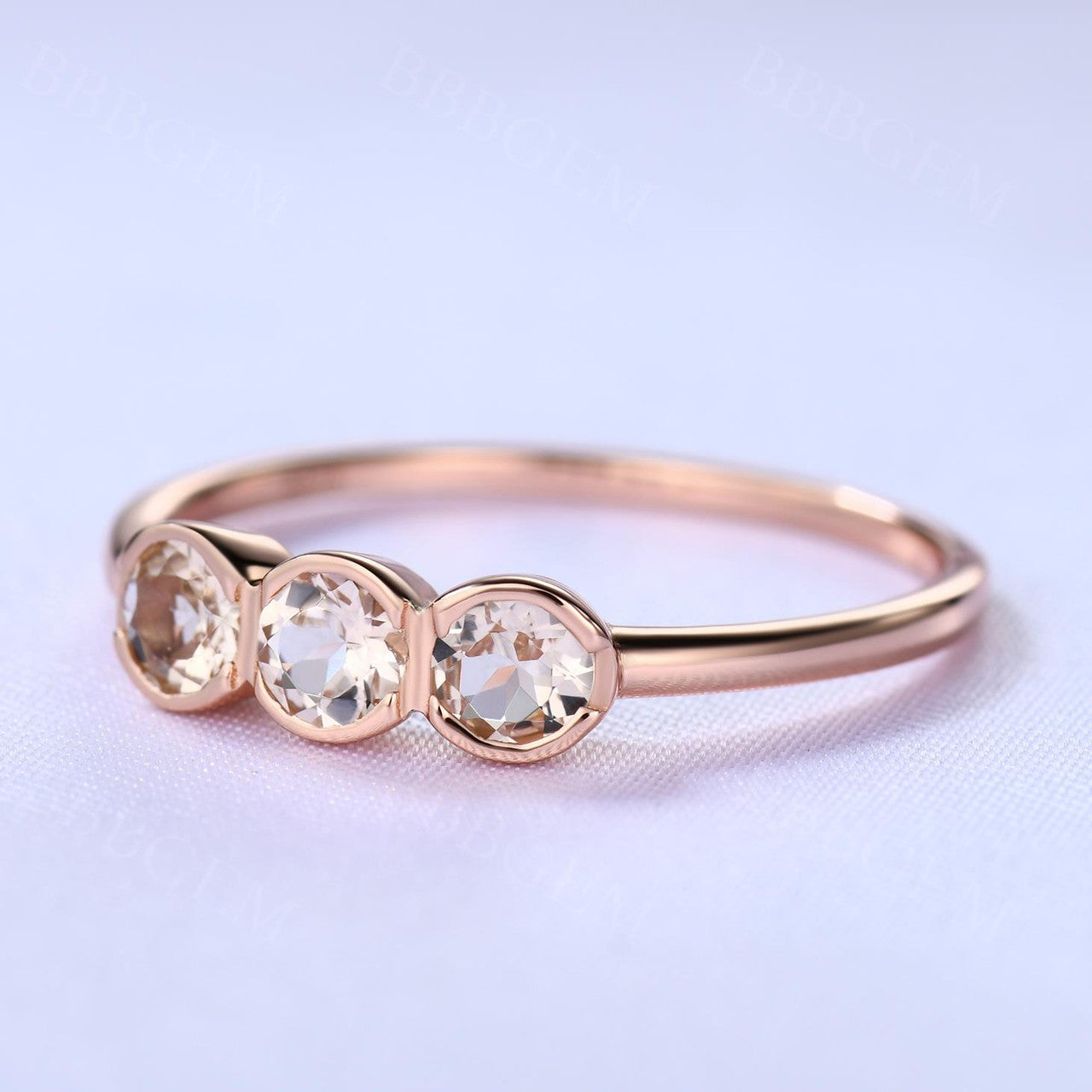 Morganite Wedding Ring - Minimalist Three Stone Engagement Ring for Women, Bridal Promise & Anniversary Gift - Perfect for Proposals, Weddings & Special Occasions