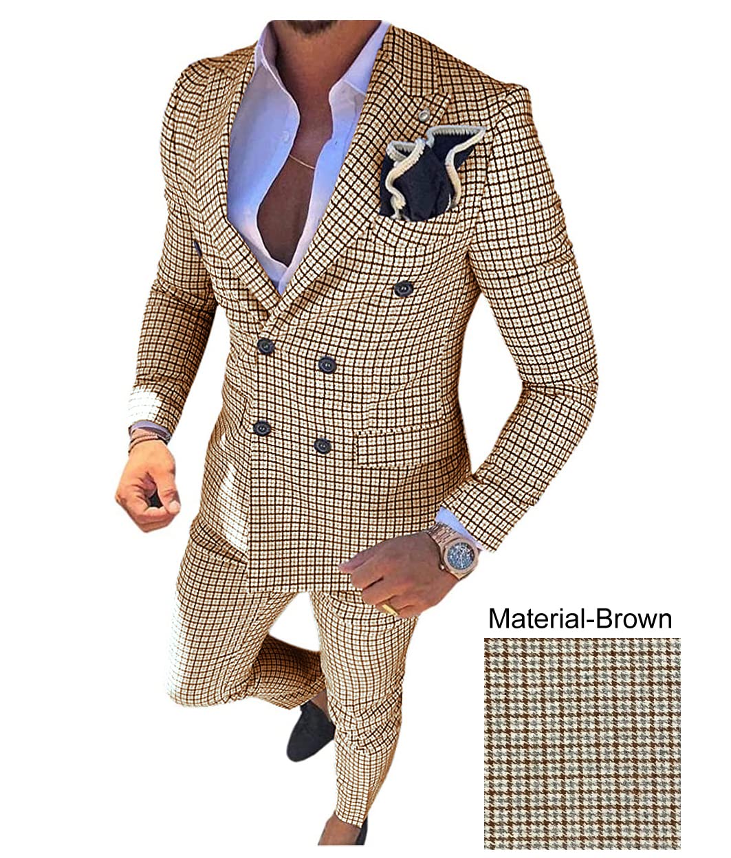 Men's Slim Fit Double Breasted Plaid Suit Set (Blazer + Pants) for Wedding, Groomsmen & Formal Occasions | 2-Piece Casual Business Attire for Office, Parties & Special Events