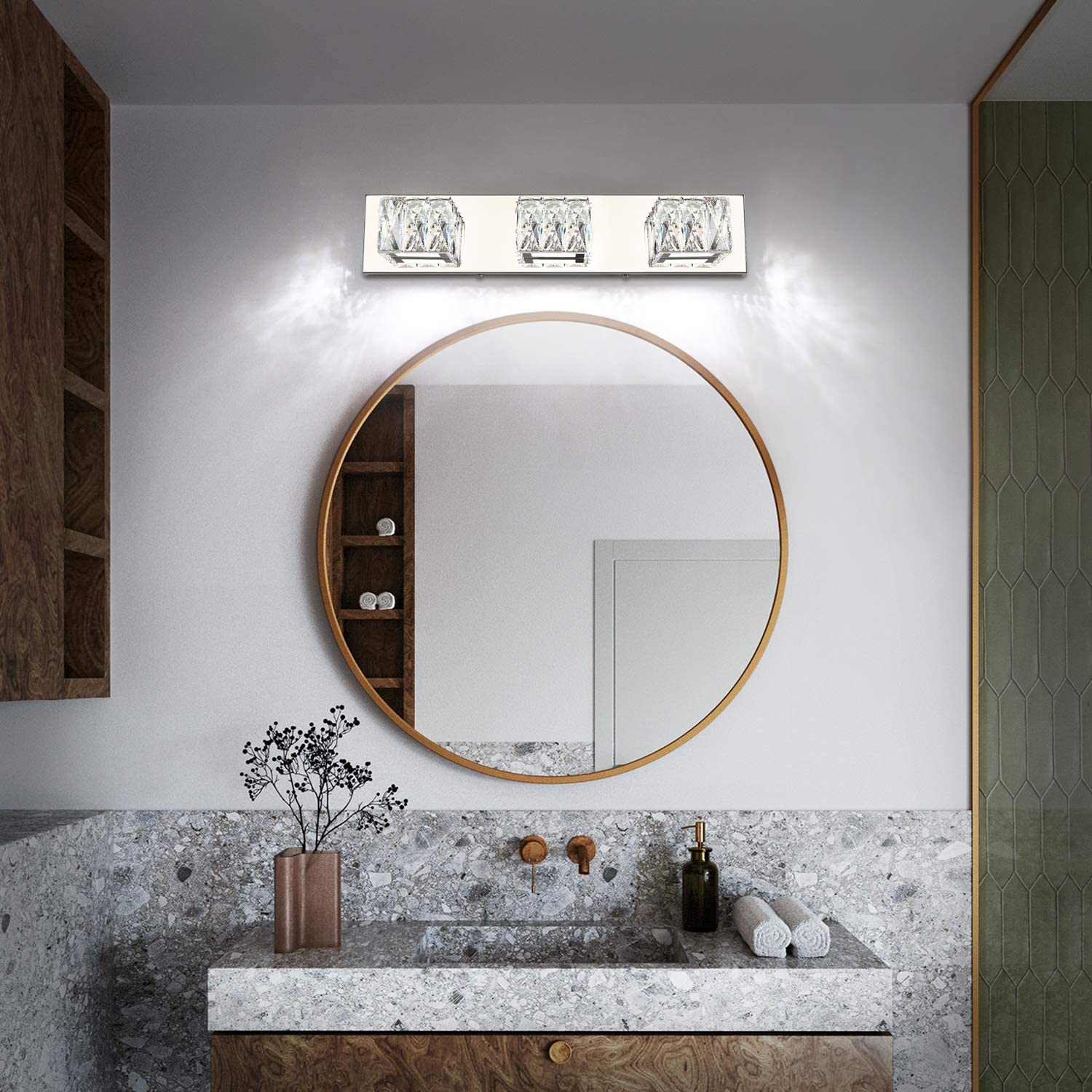 ZUZITO Modern LED Vanity Light Bar - Brushed Nickel Bathroom Lighting with Chrome Crystal Accents for Mirror, Makeup Area & Spa-Style Decor