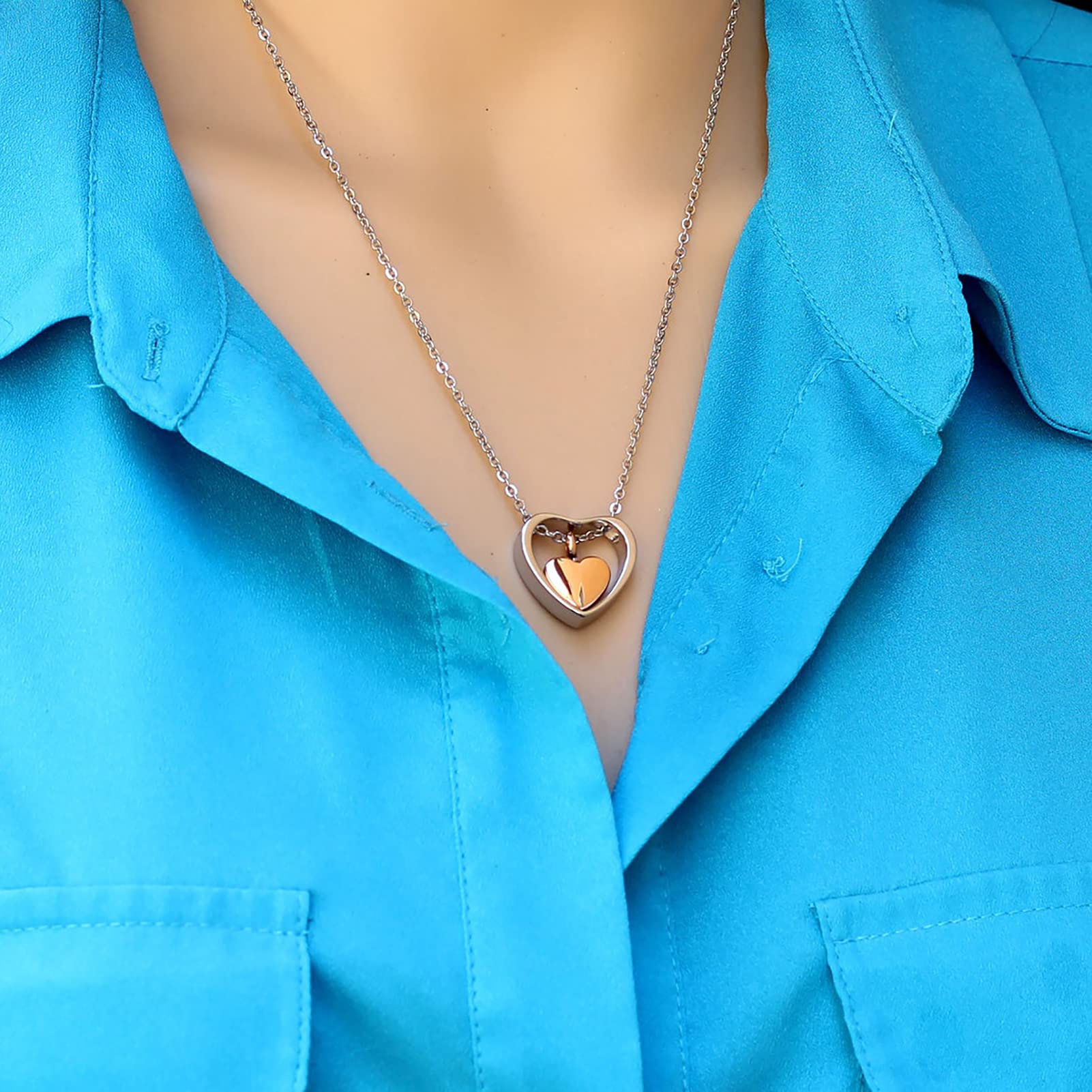 Rose Gold Double Heart Urn Necklace for Ashes - Cremation Jewelry Keepsake Memorial Pendant for Grandma - Perfect for Honoring Loved Ones at Memorials & Special Occasions