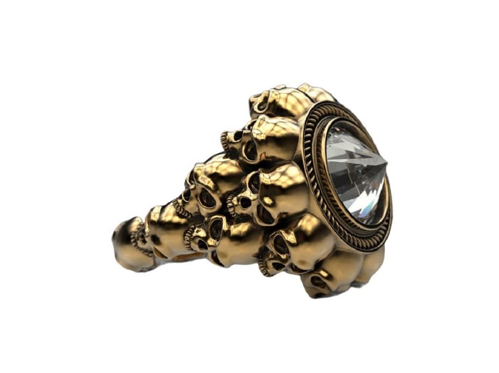Men's Gothic Skull Ring with Birthstone - Punk Rock Demon Skeleton Jewelry for Bikers, Halloween & Viking Style | Perfect for Hip Hop Fashion, Gothic Parties & Edgy Everyday Wear