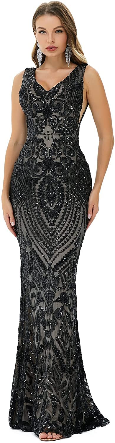 FCOMES Women's Sparkly Sequin Mermaid Evening Dress for Prom, Party, Formal Events - Elegant Short Sleeve Gown for Special Occasions & Night Out