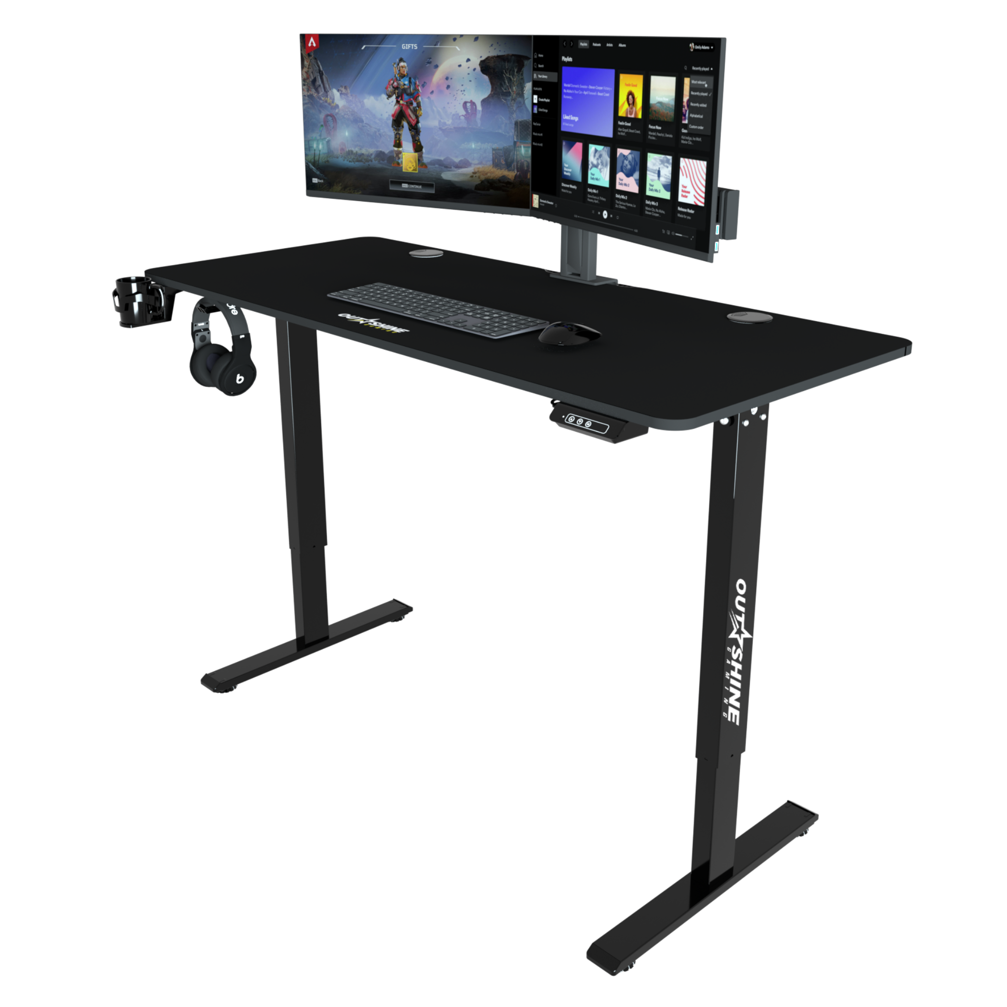 Premium Hover Gaming Desk - Electric Height Adjustable Computer Desk for PC & Console Gamers - Ergonomic Home Office & Streaming Setup with Cable Management
