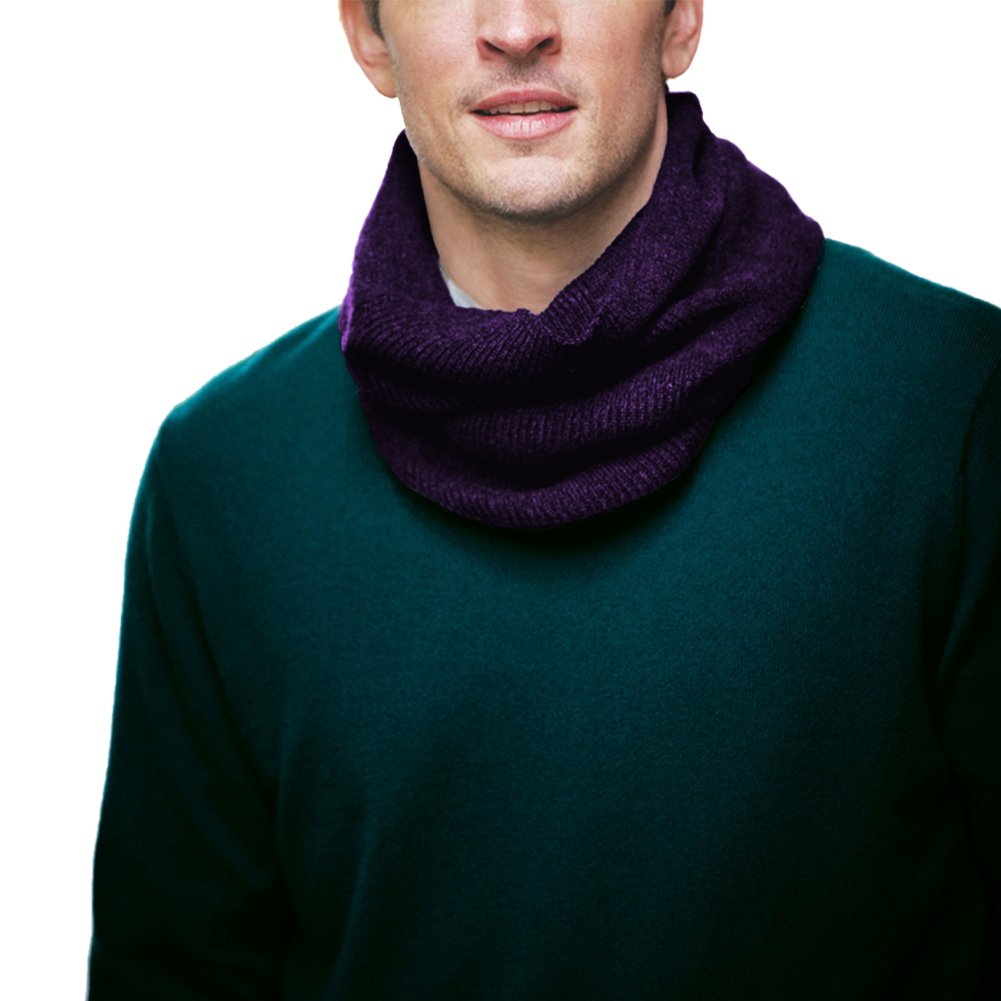 Parisbonbon Men's 100% Cashmere Ribbed Neck Warmer Scarf - Soft Winter Accessory for Cold Weather, Deep Violet, One Size Fits All - Perfect for Skiing, Snowboarding & Outdoor Activities