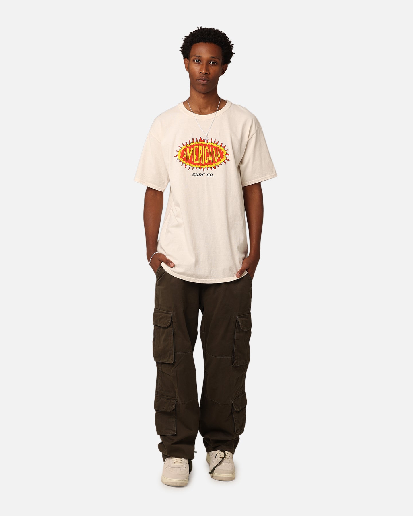 American Thrift Americana Surf Co. T-Shirt Off White - Vintage Style Surf Tee for Men & Women - Perfect for Beach, Summer & Casual Wear