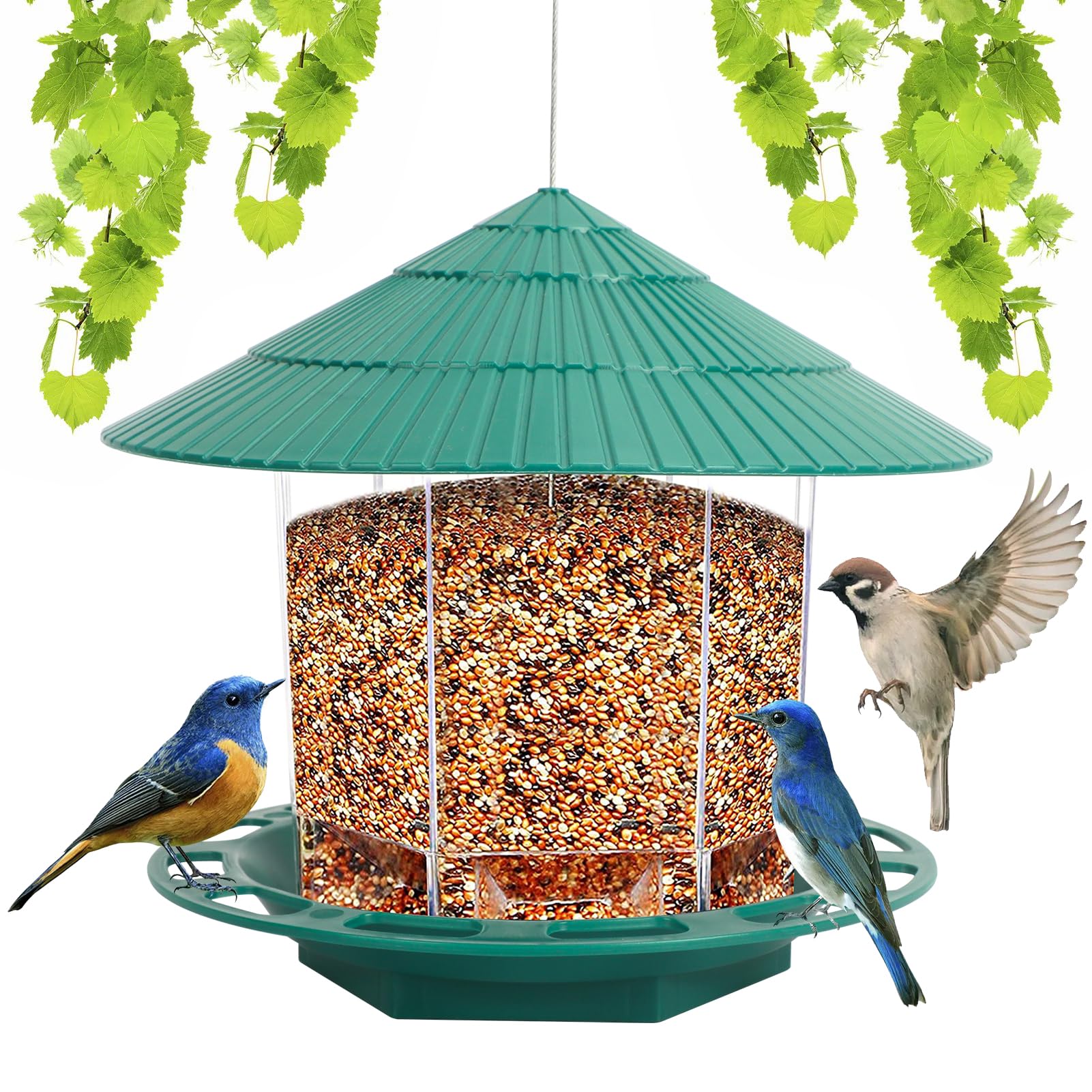 Homelove Retractable Hexagon Wild Bird Feeder with Roof - Easy to Clean & Fill Hanging Outdoor Bird Feeder for Backyard, Garden & Patio Decor - Attracts Cardinals, Finches & Songbirds for Birdwatching