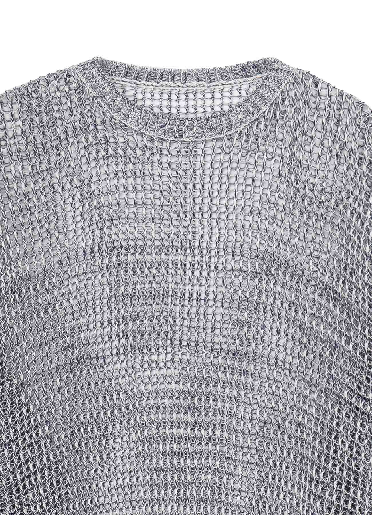 CODE YARN MESH CREW NECK KNIT SWEATER - Women's Lightweight Breathable Pullover Top for Casual Wear & Layering