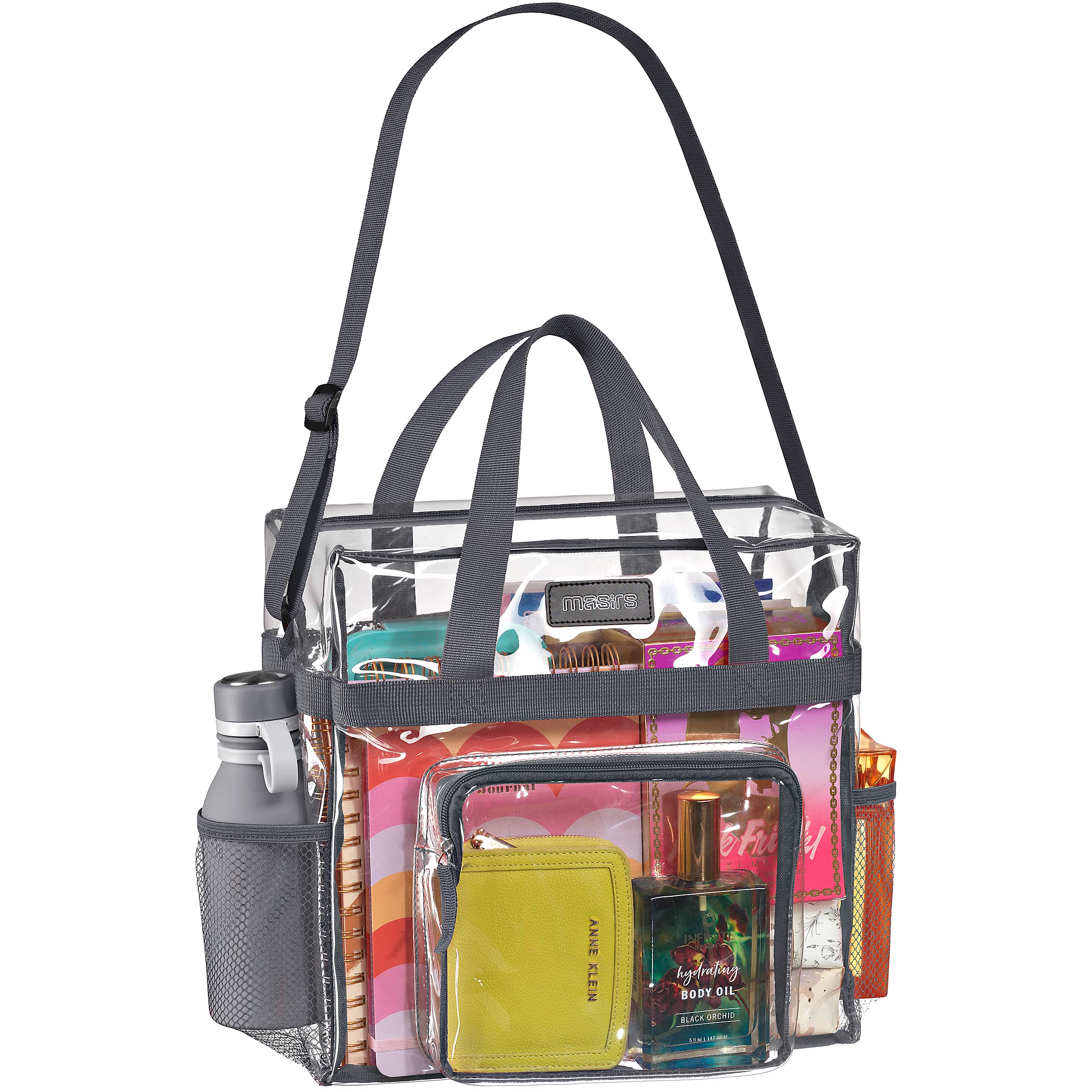 Clear Stadium Approved Tote Bag with Mesh Pockets & Zippered Top - Durable Shoulder Straps for Work, Games, Concerts | Perfect for Sports Events, Shopping & Travel Accessories