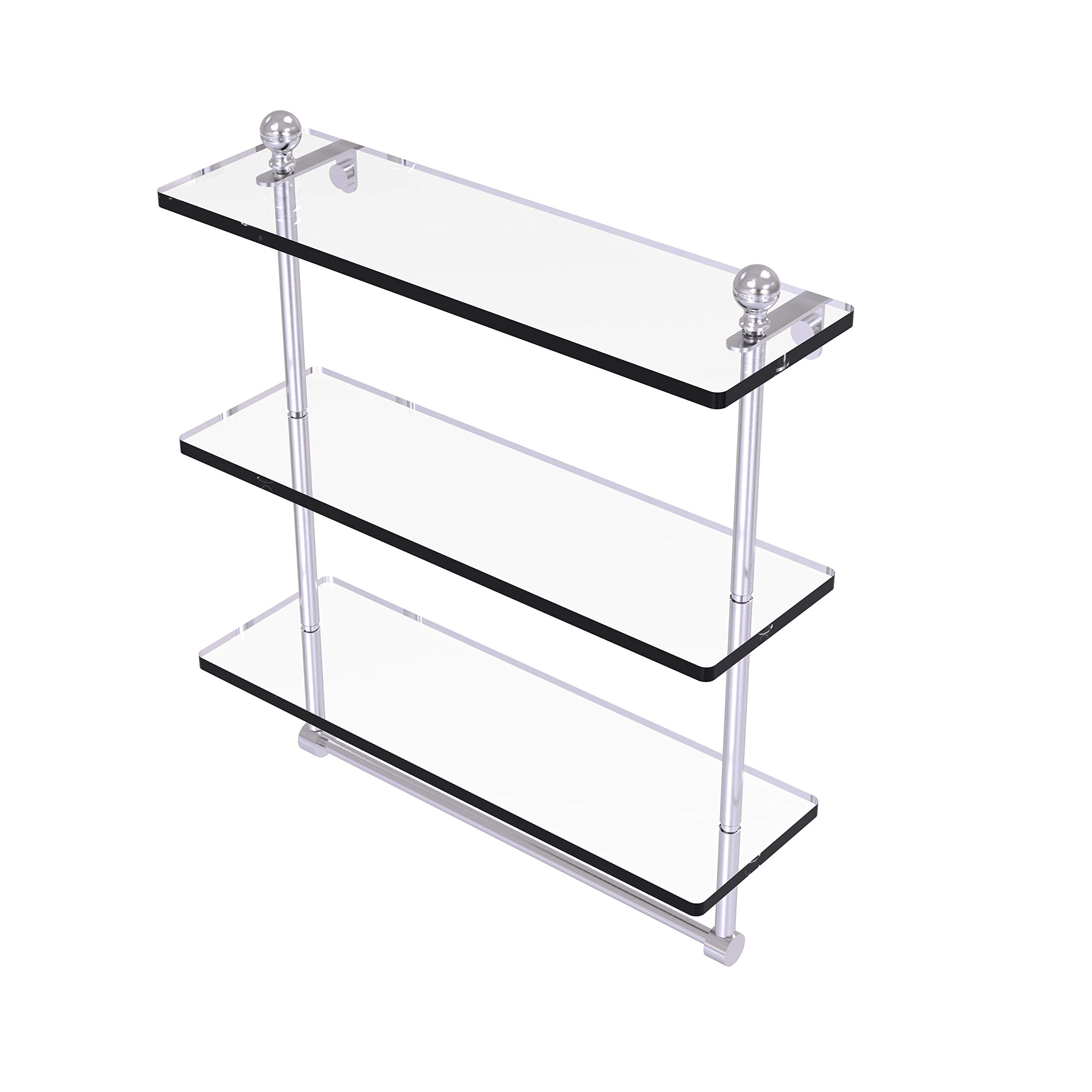 Allied Brass MA-5/16TB Mambo Collection 16 Inch Triple Tiered Integrated Towel Bar with Glass Shelf in Satin Chrome - Perfect for Bathroom Organization & Modern Home Decor