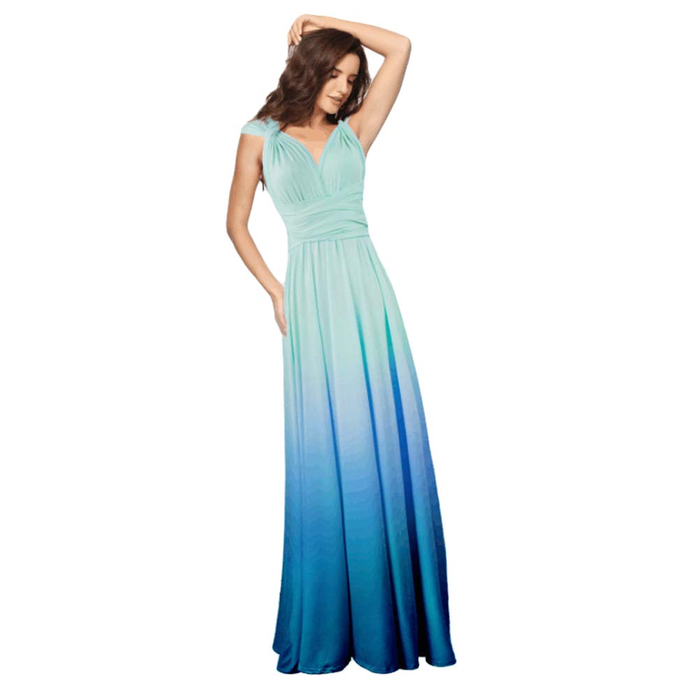 OwlFay Women's Gradient Color Convertible Multi-Way Wrap Party Maxi Dress - Elegant Evening Gown for Weddings, Prom & Special Occasions