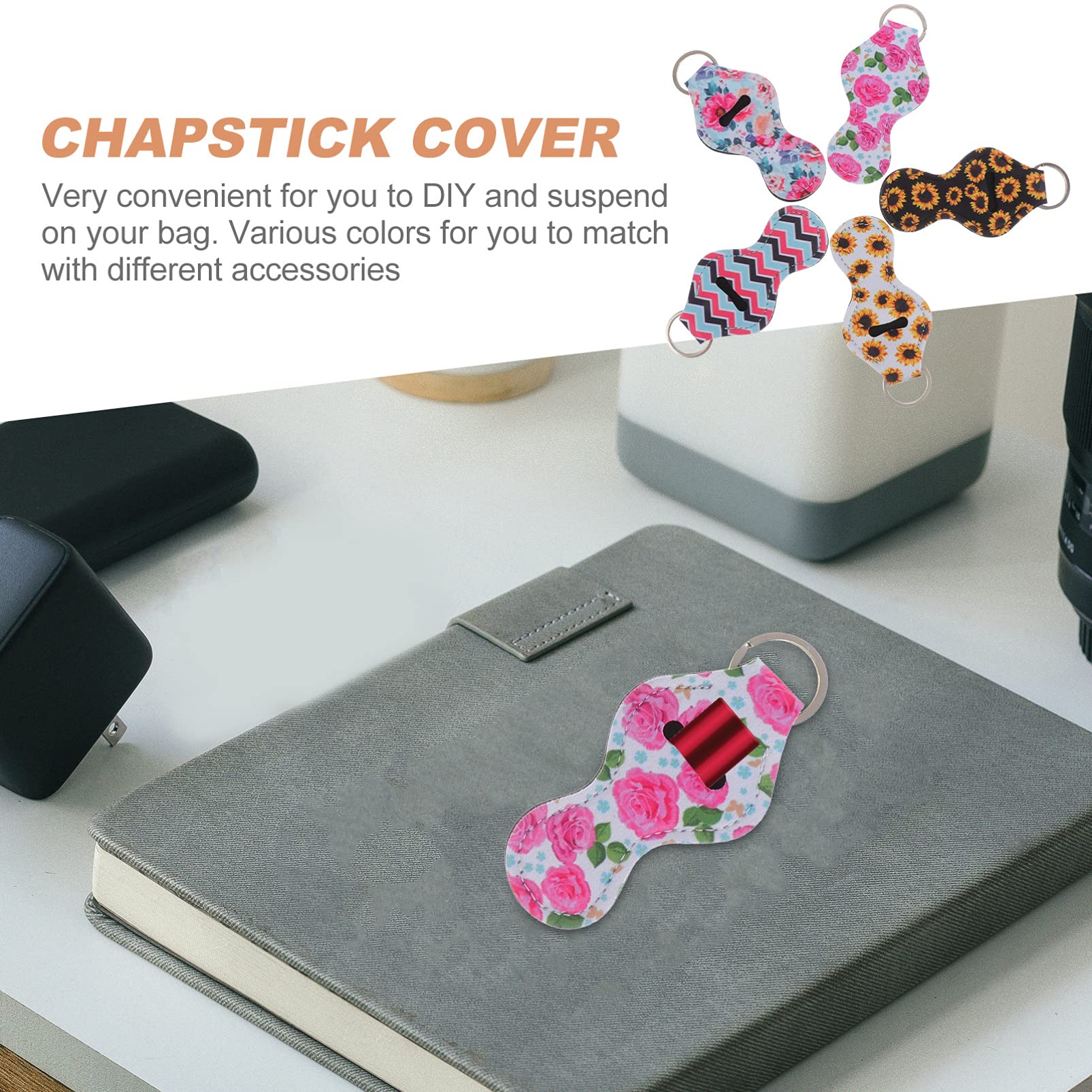 5-Piece Minkissy Car Mount Lipstick Holder Keychain Set - Neoprene Chapstick & Lip Balm Holder with Keyring - Perfect for Car Keys, Purses & Travel Accessories