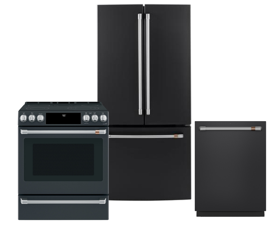 Cafe 33 Matte Black Counter Depth Refrigerator, Electric Range & Dishwasher Set - Perfect for Modern Kitchens and Open-Concept Homes