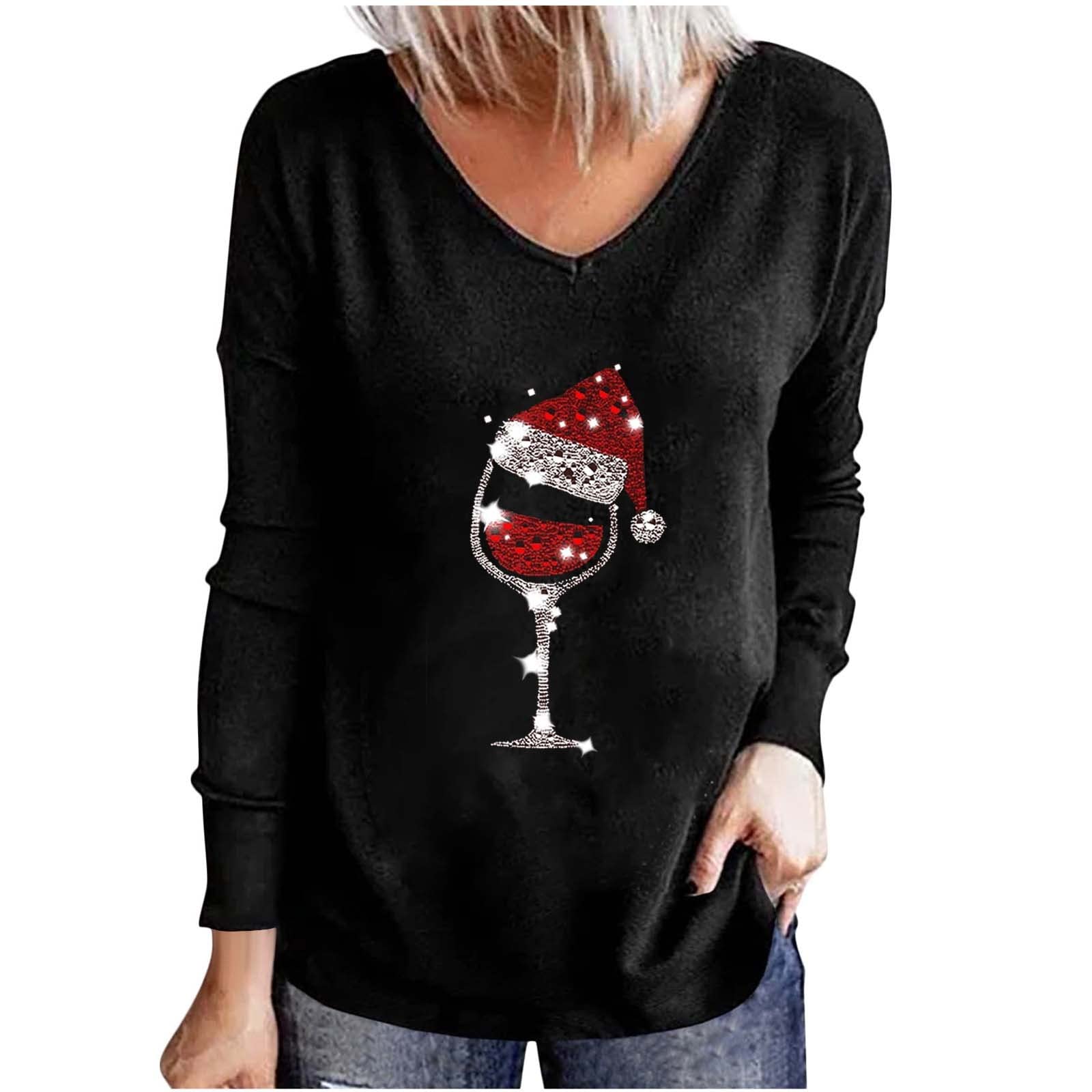 Women's Loose Fit V-Neck Long Sleeve Christmas Tree Print Pullover Sweatshirt - Casual Holiday Tops for Christmas Parties & Winter Fashion (UK Sizes)