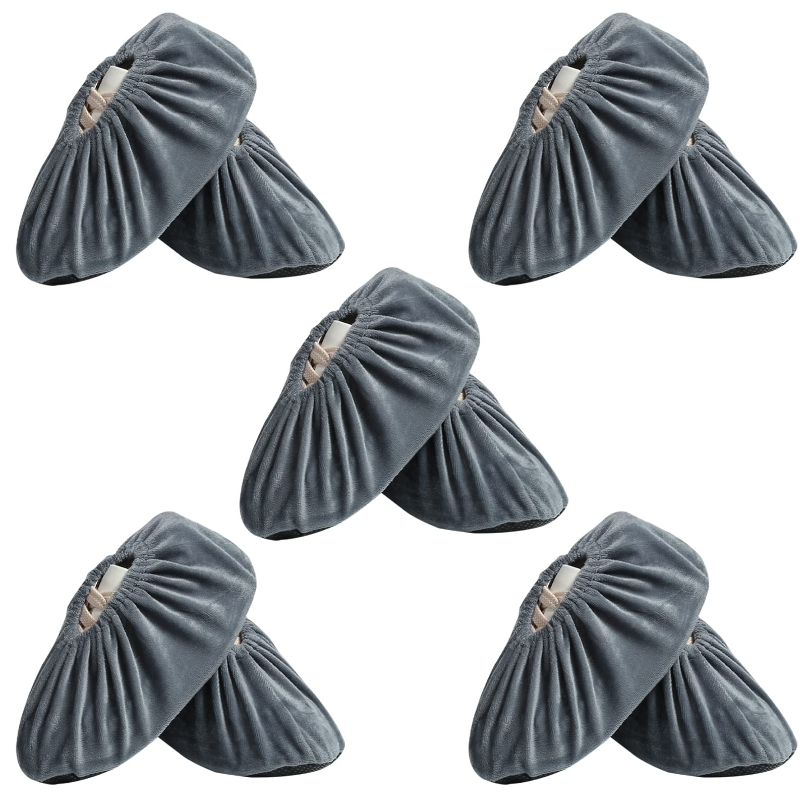 5 Pairs Reusable Non-Slip Shoe Covers - Washable Thickened Universal Foot Boot Protectors for Home, Laboratory & Indoor Use (Grey) - Perfect for Healthcare Workers, Clean Rooms & Home Protection